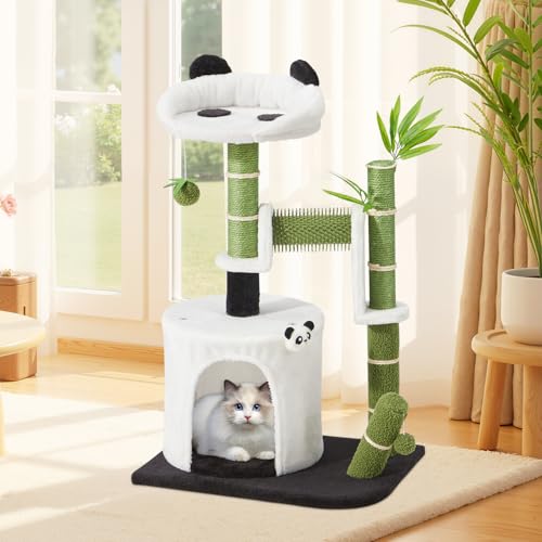 Panda Katzenbaum, 78 cm Indoor-Katzenturm mit Selbstpflege, zweilagiger moderner Katzenkratzbaum, interaktives Spielzeug mit baumelndem Ball, Katzenkondo und Hängeball, Bambusblatt-Form-Design Panda Katzenbaum, 78 cm Indoor-Katzenturm mit Selbstpflege, zweilagiger moderner Katzenkratzbaum, interaktives Spielzeug mit baumelndem Ball, Katzenkondo und Hängeball, Bambusblatt-Form-Design von Erinnyees