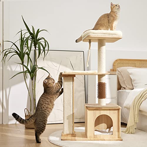 Erivc Moderner Katzenbaum für Indoor-Katzen, Klein/Hoch Kratzbaum mit Natursisal Kratzbaum, Lustiger Hängender Spielzeugball, Niedlicher Katzenbaum Turm für große Katzen von Erivc