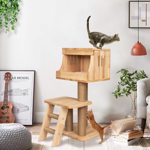 Moderner Katzenbaum für Indoor-Katzen – 81,3 cm luxuriöser Holz-Katzenturm, Katzenkratzbäume, Trittleiter, gemütliche Katzenhütte mit waschbaren Kissen, Turm für Kätzchen im Innenbereich von Erivc