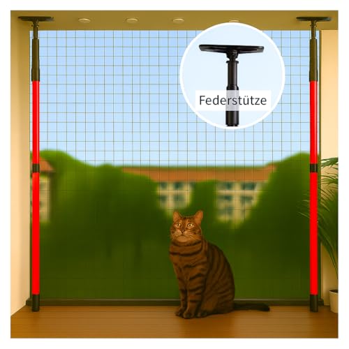 Eruaolytic Teleskopstange Katzennetz Balkon 120–300cm – Spannstange zum Klemmen ohne Bohren, Katzennetz für Balkon mit Stangen, Sicherer Katzenschutz für Außenbereich & Terrasse von Eruaolytic