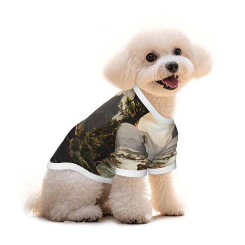 Berge und Flüsse bedrucktes Haustier-T-Shirt aus reiner Baumwolle, für Hunde und Katzen, bequeme Weste für kleine und mittelgroße Sommer-Winterkleidung von Erwqavc