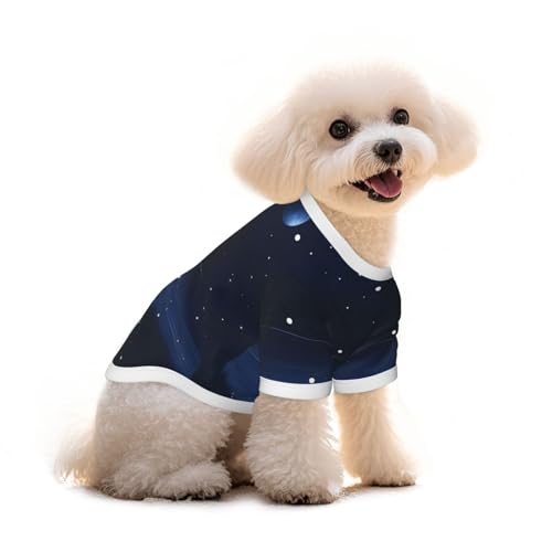 Dunkelblaues Haustier-T-Shirt für Hunde und Katzen, mit Nachtsicht-Aufdruck, reine Baumwolle, bequem, für kleine und mittelgroße Sommer-Winterkleidung von Erwqavc
