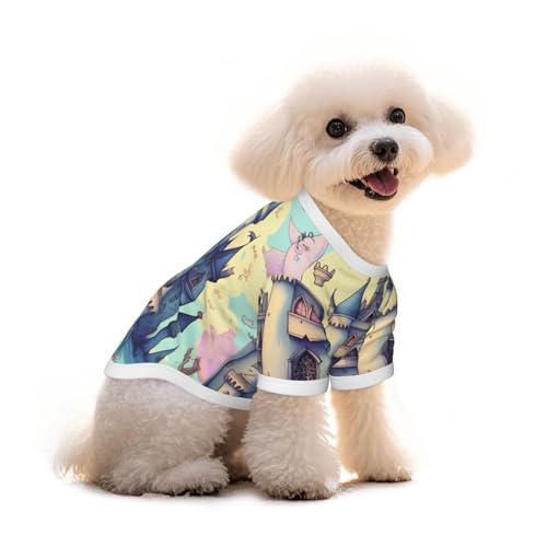 Fairytale Castle T-Shirt für Haustiere, reine Baumwolle, für Hunde und Katzen, bequem, für kleine und mittelgroße Sommer-Winterkleidung von Erwqavc