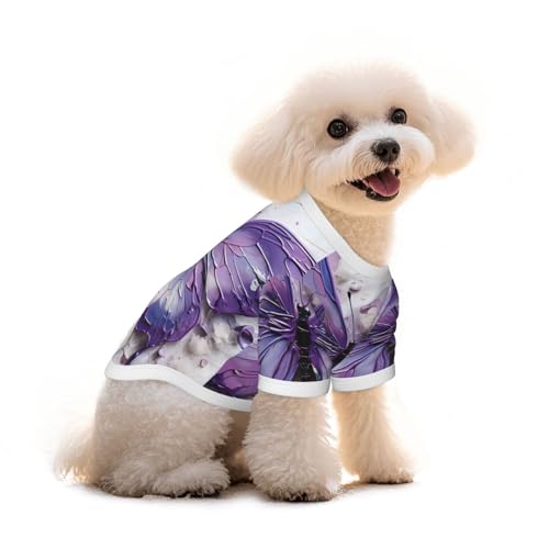 Haustier-T-Shirt, Motiv: Ölgemälde, Schmetterlinge, reine Baumwolle, für Hunde und Katzen, bequem, für kleine und mittelgroße Sommer-Winterkleidung von Erwqavc