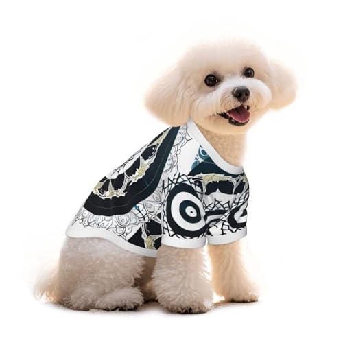 Haustier-T-Shirt, rund, Totem-Druck, reine Baumwolle, für Hunde und Katzen, bequem, für kleine und mittelgroße Sommer-Winterkleidung, Schwarz und Weiß von Erwqavc