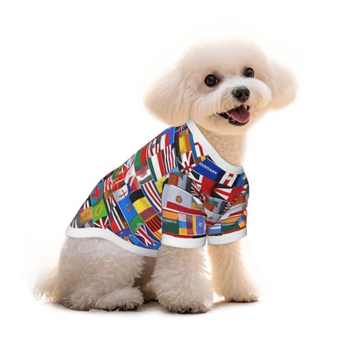 Haustier-T-Shirt, verschiedene Flaggen, reine Baumwolle, für Hunde und Katzen, bequem, für kleine und mittelgroße Sommer-Winterkleidung von Erwqavc