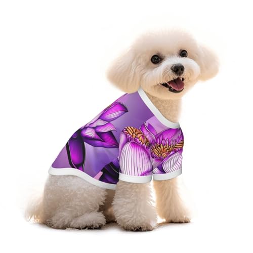 Haustier-T-Shirt für Hunde und Katzen, Motiv: Lotusdruck, reine Baumwolle, für kleine und mittelgroße Sommer-Winterkleidung, Violett von Erwqavc