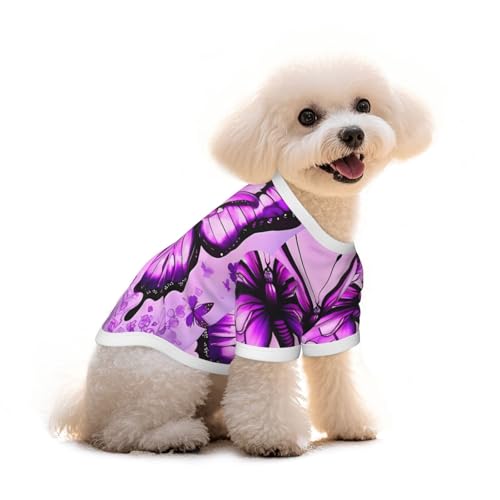 Haustier-T-Shirt für Hunde und Katzen, Motiv: Schmetterlinge, reine Baumwolle, für kleine und mittelgroße Sommer-Winterkleidung, Violett von Erwqavc