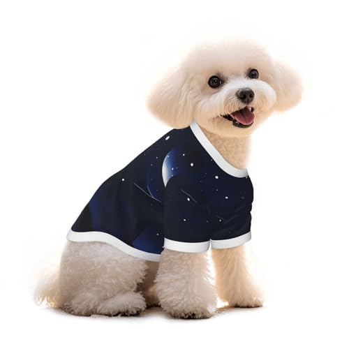 Haustier-T-Shirt für Hunde und Katzen, Motiv: "Serene Blue Night View", reine Baumwolle, bequem, für kleine und mittelgroße Sommer-Winterkleidung von Erwqavc
