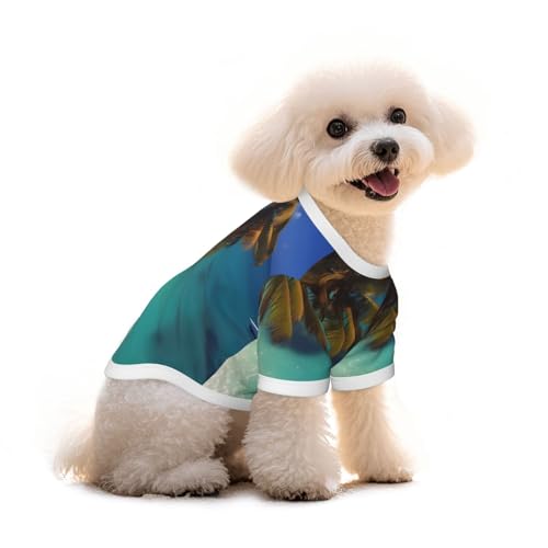 Haustier-T-Shirt für Hunde und Katzen, Motiv: Strand, Kokosnuss, Sonnenschein, reine Baumwolle, bequem, für kleine und mittelgroße Sommer-Winterkleidung von Erwqavc