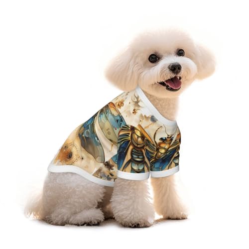 Haustier-T-Shirt für Hunde und Katzen, Motiv: goldene zarte Libelle auf gelbem Hintergrund, reine Baumwolle, bequem, für kleine und mittelgroße Sommer-Winterkleidung von Erwqavc