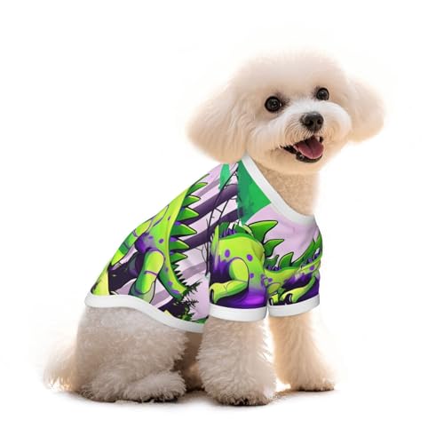Haustier-T-Shirt für Hunde und Katzen, Motiv: grüner Dinosaurier-Druck, reine Baumwolle, für kleine und mittelgroße Sommer-Winterkleidung von Erwqavc
