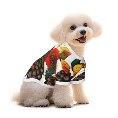 Haustier-T-Shirt für Hunde und Katzen, aus reiner Baumwolle, Pfauenrot, für kleine und mittelgroße Sommer-Winterkleidung von Erwqavc