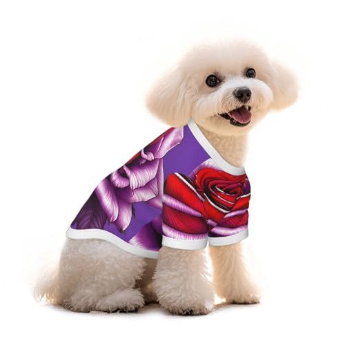 Haustier-T-Shirt für Hunde und Katzen, aus reiner Baumwolle, für kleine und mittelgroße Sommer-Winterkleidung, Fuchsia-Rosenmuster von Erwqavc