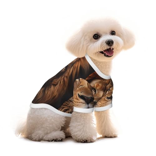 Haustier-T-Shirt mit Aufdruck "The Lion's Gaze", reine Baumwolle, für Hunde und Katzen, bequem, für kleine und mittelgroße Sommer-Winterkleidung von Erwqavc