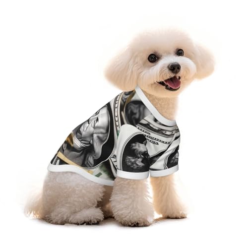 Haustier-T-Shirt mit Banknoten-Muster, reine Baumwolle, für Hunde und Katzen, bequem, für kleine und mittelgroße Sommer-Winterkleidung von Erwqavc