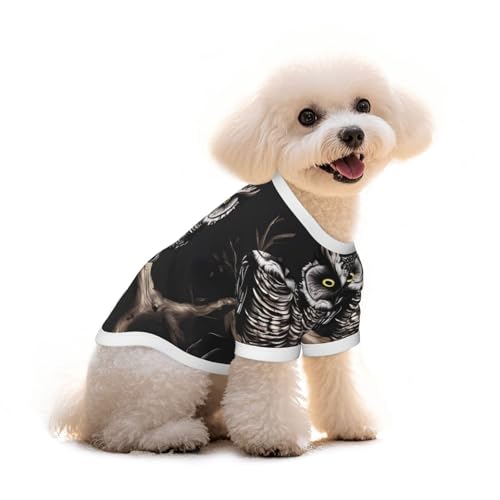 Haustier-T-Shirt mit Eulen-Aufdruck, reine Baumwolle, für Hunde und Katzen, bequem, für kleine und mittelgroße Sommer-Winterkleidung von Erwqavc