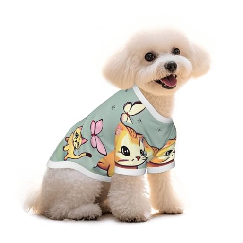 Haustier-T-Shirt mit Kätzchen-Schmetterlings-Aufdruck, reine Baumwolle, für Hunde und Katzen, bequem, für kleine und mittelgroße Sommer-Winterkleidung von Erwqavc