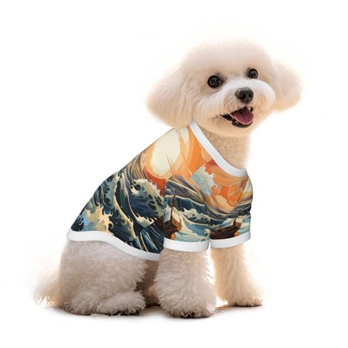 Haustier-T-Shirt mit Meeres- und Segelaufdruck, reine Baumwolle, für Hunde und Katzen, bequem, für kleine und mittelgroße Sommer-Winterkleidung von Erwqavc