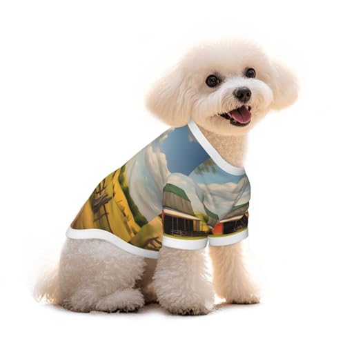 Haustier-T-Shirt mit Ranch-View-Aufdruck, reine Baumwolle, für Hunde und Katzen, bequem, für kleine und mittelgroße Sommer-Winterkleidung von Erwqavc