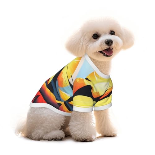 Haustier-T-Shirt mit Sonnenaufgang-Aufdruck, reine Baumwolle, für Hunde und Katzen, bequem, für kleine und mittelgroße Sommer-Winterkleidung von Erwqavc