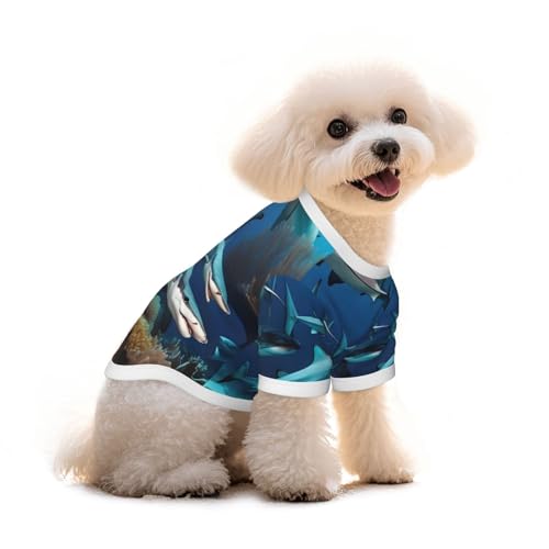 Haustier-T-Shirt mit U-Boot-Hai-Motiv, reine Baumwolle, für Hunde und Katzen, bequem, für kleine und mittelgroße Sommer-Winterkleidung von Erwqavc