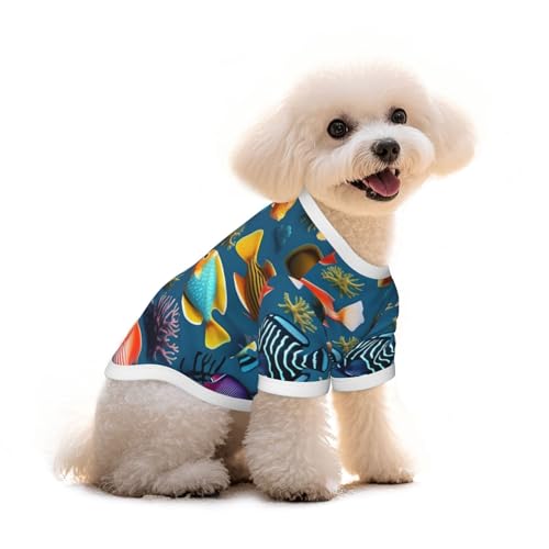 Haustier-T-Shirt mit U-Boot-Rifffisch-Aufdruck, reine Baumwolle, für Hunde und Katzen, bequem, für kleine und mittelgroße Sommer-Winterkleidung von Erwqavc