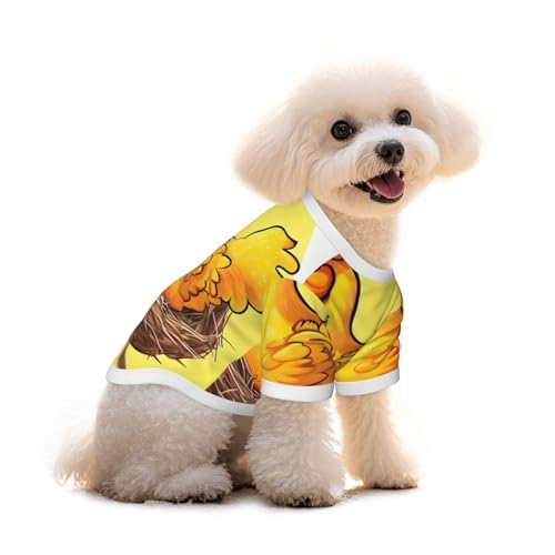 Haustier-T-Shirt mit Vogelnest, goldener Huhn-Druck, reine Baumwolle, für Hunde und Katzen, bequem, für kleine und mittelgroße Sommer-Winterkleidung von Erwqavc