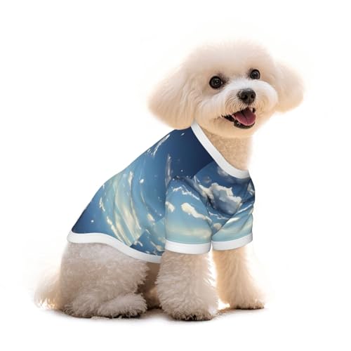 Haustier-T-Shirt mit blauem Himmel und weißen Wolken, aus reiner Baumwolle, für Hunde und Katzen, bequem, für kleine und mittelgroße Sommer-Winterkleidung von Erwqavc