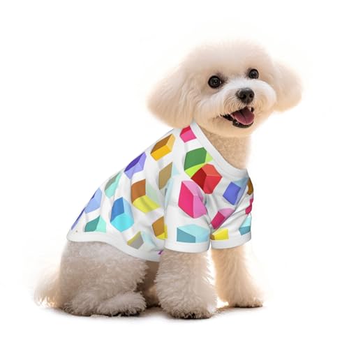 Haustier-T-Shirt mit buntem Würfelaufdruck, reine Baumwolle, für Hunde und Katzen, bequem, für kleine und mittelgroße Sommer-Winterkleidung von Erwqavc