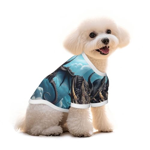 Haustier-T-Shirt mit fliegendem Drachen-Druck, reine Baumwolle, für Hunde und Katzen, bequeme Weste für kleine und mittelgroße Sommer-Winterkleidung von Erwqavc