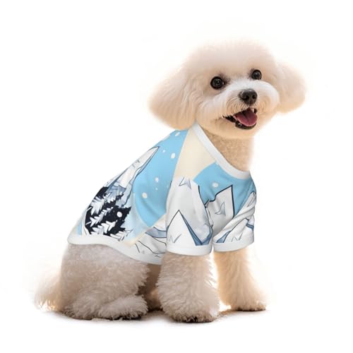 Haustier-T-Shirt mit schneebedecktem Bergaufdruck, reine Baumwolle, für Hunde und Katzen, bequeme Weste für kleine und mittelgroße Sommer-Winterkleidung von Erwqavc