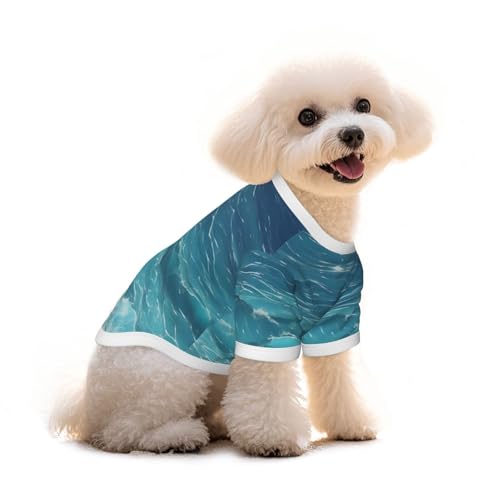 Haustier-T-Shirt mit tiefblauem Meeresaufdruck, reine Baumwolle, für Hunde und Katzen, bequem, für kleine und mittelgroße Sommer-Winterkleidung von Erwqavc