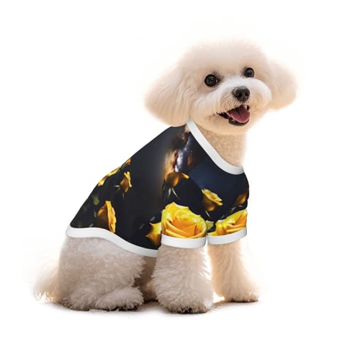 Schönes Haustier-T-Shirt mit gelben Rosen, reine Baumwolle, für Hunde und Katzen, bequem, für kleine und mittelgroße Sommer-Winterkleidung von Erwqavc