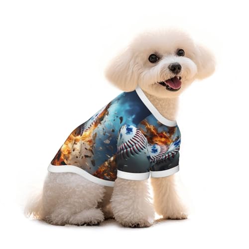 T-Shirt für Hunde und Katzen, Baseball-Druck, reine Baumwolle, bequem, für kleine und mittelgroße Sommer-Winterkleidung von Erwqavc