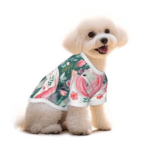 T-Shirt für Hunde und Katzen, Motiv Einhorn mit rosa Haaren, reine Baumwolle, bequem, für kleine und mittelgroße Sommer-Winterkleidung von Erwqavc
