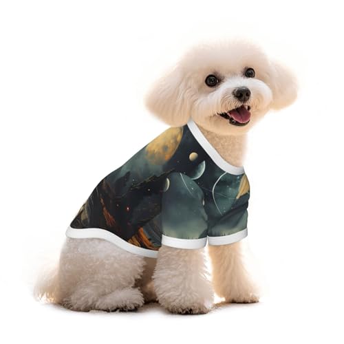 T-Shirt für Hunde und Katzen, Motiv: Mond, Sterne und Planeten, reine Baumwolle, bequem, für kleine und mittelgroße Sommer-Winterkleidung von Erwqavc