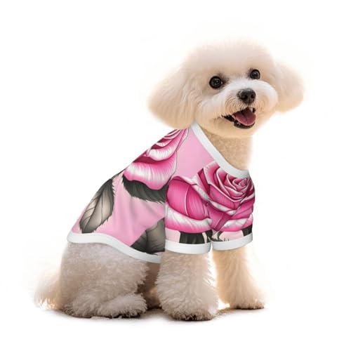 T-Shirt für Hunde und Katzen, Motiv: schöne rosa Rosen, reine Baumwolle, bequem, für kleine und mittelgroße Sommer-Winterkleidung T-Shirt für Hunde und Katzen, Motiv: schöne rosa Rosen, reine Baumwolle, bequem, für kleine und mittelgroße Sommer-Winterkleidung von Erwqavc
