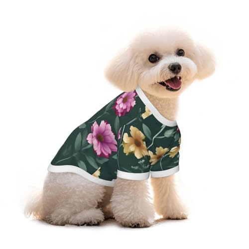 T-Shirt für Hunde und Katzen, aus reiner Baumwolle, für kleine und mittelgroße Sommer-Winterkleidung mit schönem violettem Blumendruck T-Shirt für Hunde und Katzen, aus reiner Baumwolle, für kleine und mittelgroße Sommer-Winterkleidung mit schönem violettem Blumendruck von Erwqavc