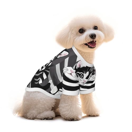 T-Shirt für Hunde und Katzen, mit Kätzchen-Aufdruck, reine Baumwolle, bequem, für kleine und mittelgroße Sommer-Winterkleidung, Schwarz und Weiß von Erwqavc