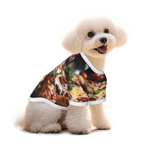 Tantalizing Sausage Pizza Print Haustier-T-Shirt aus reiner Baumwolle, für Hunde und Katzen, bequeme Weste für kleine und mittelgroße Sommer-Winterkleidung von Erwqavc