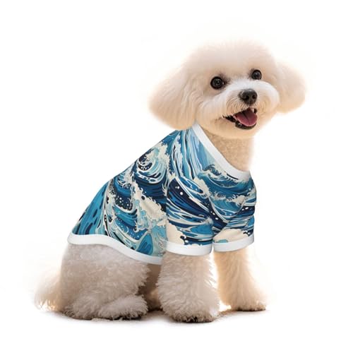 Ukiyo-e Haustier-T-Shirt, Wellen-Druck, reine Baumwolle, für Hunde und Katzen, bequem, für kleine und mittelgroße Sommer-Winterkleidung Ukiyo-e Haustier-T-Shirt, Wellen-Druck, reine Baumwolle, für Hunde und Katzen, bequem, für kleine und mittelgroße Sommer-Winterkleidung von Erwqavc