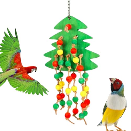 EsEico Urlaubsvogelspielzeug - Baumförmiges natürliches Vogel-Kauspielzeug,Weihnachtsbaum-Vogelspielzeug, Vogelspielzeug, Vogelkäfig-Hängezubehör, natürliches Vogel-Kauspielzeug mit bunten essbaren von EsEico