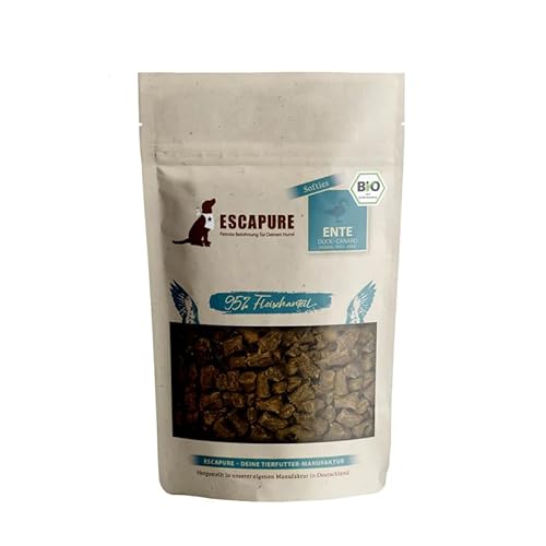 ESCAPURE Bio Softies – Hundesnacks aus Entenfleisch – 100% Bio-Zutaten, 98% Muskelfleisch – Getreidefrei, ohne Zusatzstoffe, Soft-Leckerli für Training & Belohnung (120g) von Escapure