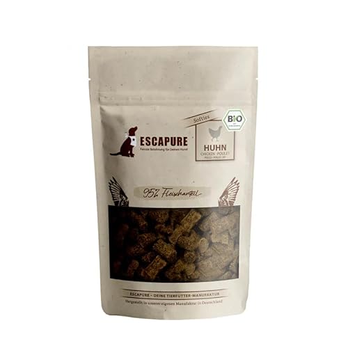 ESCAPURE Bio Softies – Hundesnacks aus Hähnchenfleisch – 100% Bio-Zutaten, 98% Muskelfleisch – Getreidefrei, ohne Zusatzstoffe, Soft-Leckerli für Training & Belohnung (120g) von Escapure