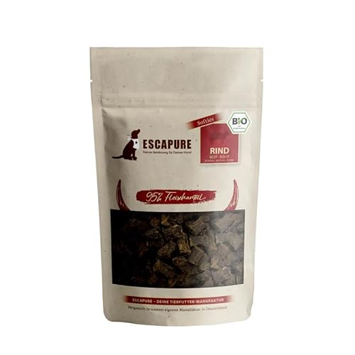 ESCAPURE Bio Softies – Hundesnacks aus Rindfleisch – 100% Bio-Zutaten, 98% Muskelfleisch – Getreidefrei, ohne Zusatzstoffe, Soft-Leckerli für Training & Belohnung (120g) von Escapure