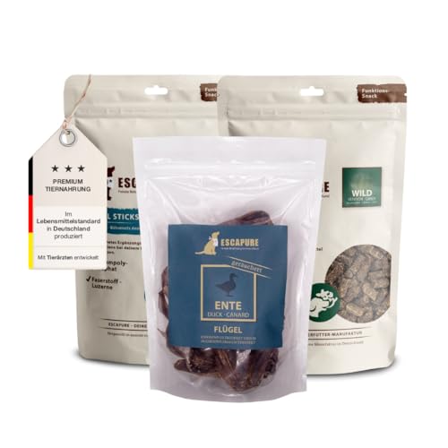ESCAPURE Dental Deluxe Box – Zahnfreundliche Hundesnacks – Monoprotein, getreidefrei, ohne Zusatzstoffe – Für gesunde Zähne & frischen Atem (2X Snacks & 1x Kauartikel) von Escapure