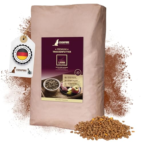 Escapure Adult Trockenfutter Hund 12kg Beutel LAMM - Hundefutter trocken mit Rapsöl & Amarant - Alleinfuttermittel für ausgewachsene Hunde getreidefrei - Hundenahrung mit hohem Fleischanteil von Escapure