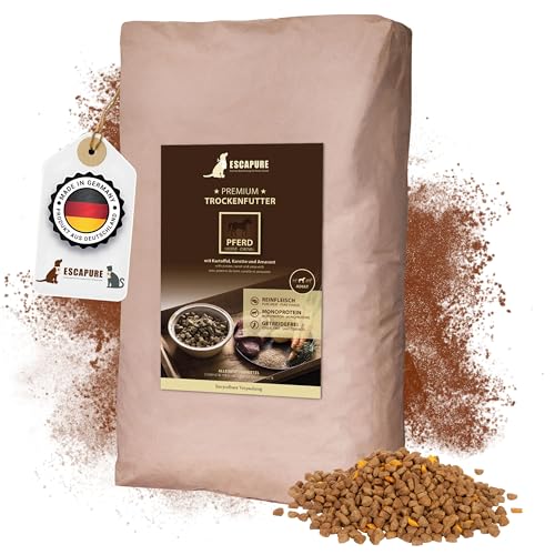 Escapure Adult Trockenfutter Hund 12kg Beutel Pferd - Hundefutter trocken mit Rapsöl & Amarant - Alleinfuttermittel für ausgewachsene Hunde getreidefrei - Hundenahrung mit hohem Fleischanteil Escapure Adult Trockenfutter Hund 12kg Beutel Pferd - Hundefutter trocken mit Rapsöl & Amarant - Alleinfuttermittel für ausgewachsene Hunde getreidefrei - Hundenahrung mit hohem Fleischanteil von Escapure
