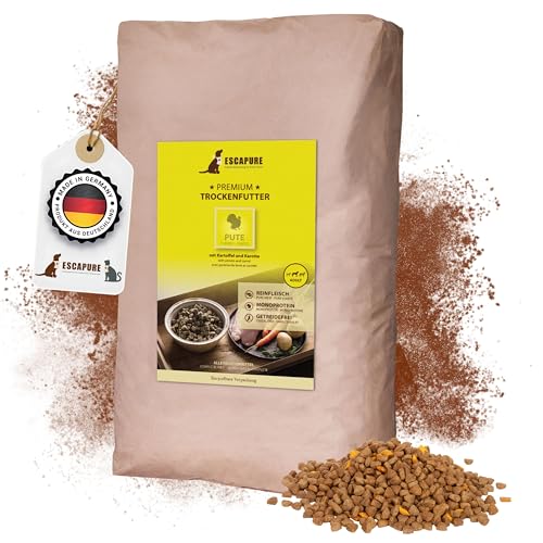 Escapure Adult Trockenfutter Hund 12kg Beutel PUTE - Hundefutter trocken mit Rapsöl & Amarant - Alleinfuttermittel für ausgewachsene Hunde getreidefrei - Hundenahrung mit hohem Fleischanteil von Escapure